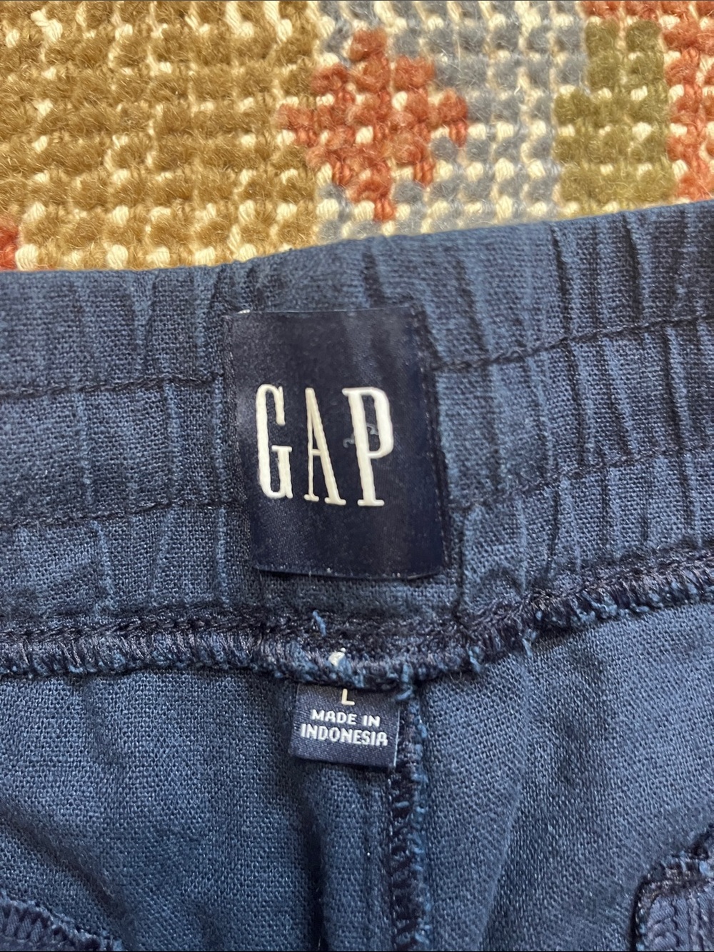 Gap Navy Linen Drawstring Shorts Large Elastic Waist EUC - Picture 5 of 8